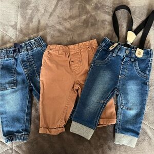 Stylish Baby Boy Kids Denim and Tan Pants Set